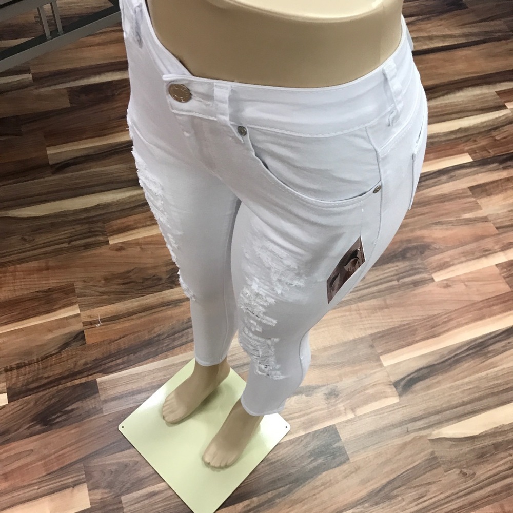 ‼️ White Ripped Stretch Denim Jean Distress - Picture 8 of 8